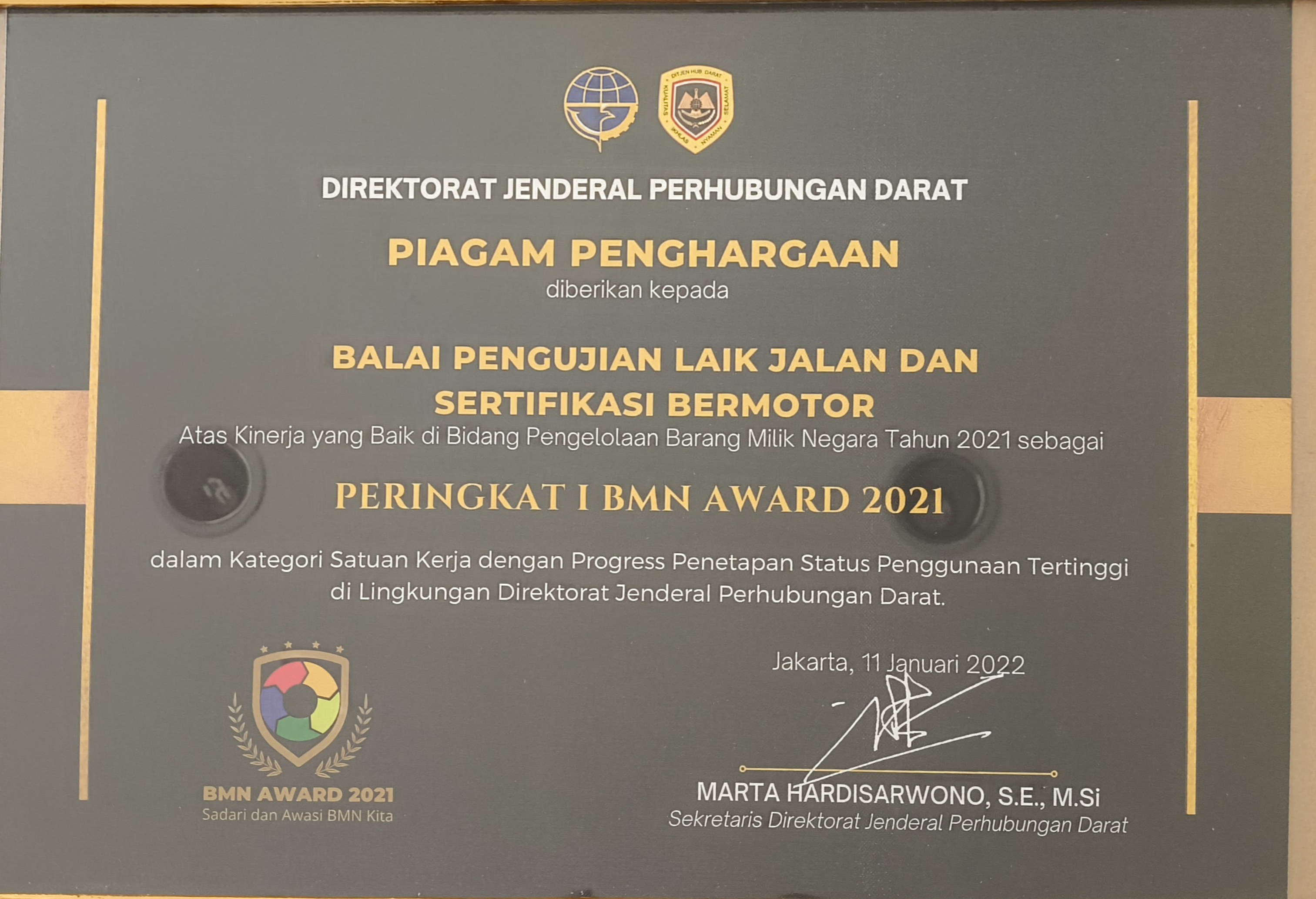 PIAGAM PENGHARGAAN - Peringkat I BMN Awards Tahun 2021